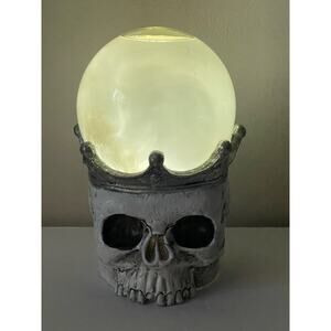 7.5"H Halloween Skull w/Crown LED Lighted Swirling Smoky Water Globe